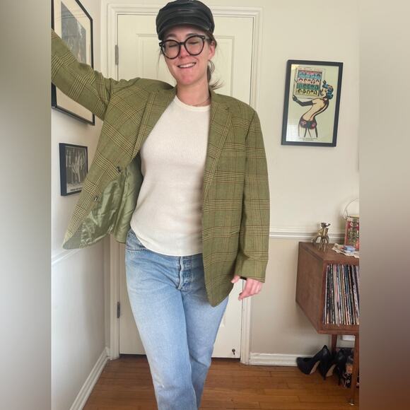 50s-60s Vintage Richman Brothers Green Plaid Sport Coat - Picture 3 of 7